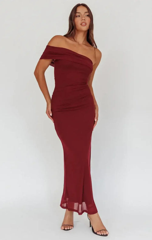 ALISON OFF THE SHOULDER MAXI DRESS - WINE