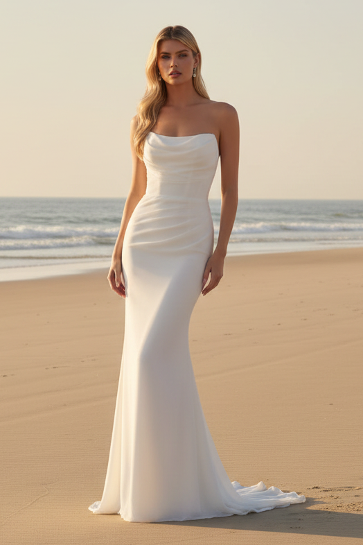 HAVANA GOWN - STRAPLESS CHIFFON DRESS - OFF WHITE