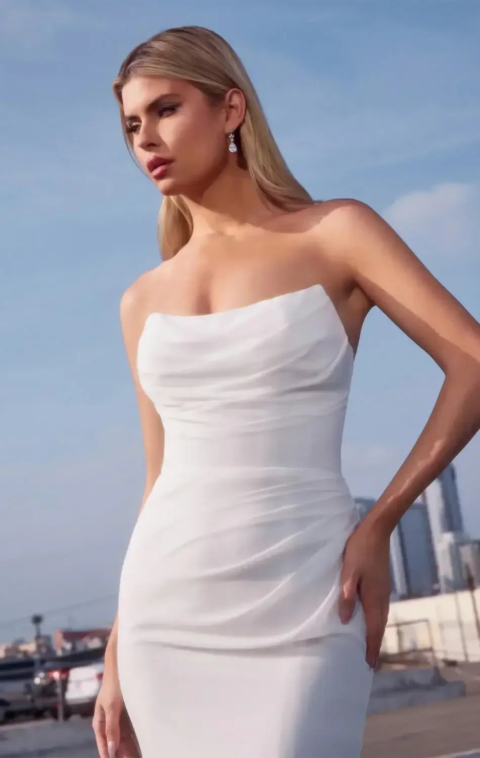 HAVEN GOWN - OFF WHITE STRAPLESS CHIFFON DRESS