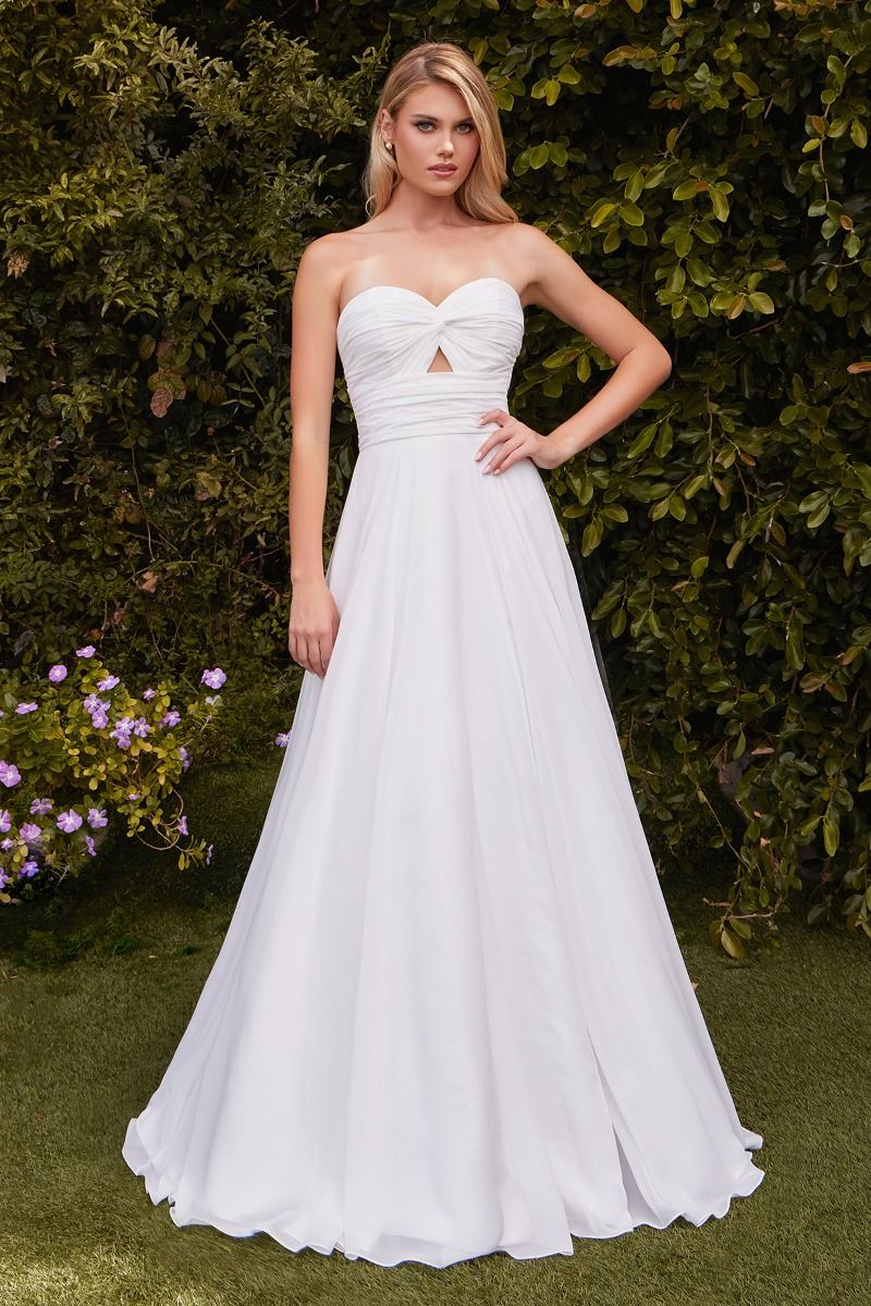 Madigan Gown - Off-White - STRAPLESS A-LINE SOFT SATIN KEYHOLE DRESS