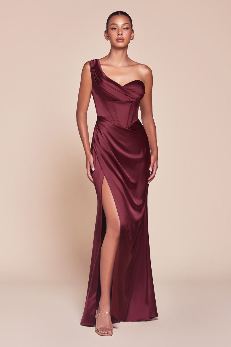 AUDRA GOWN - ONE SHOULDER LUXE SATIN CORSET DRESS