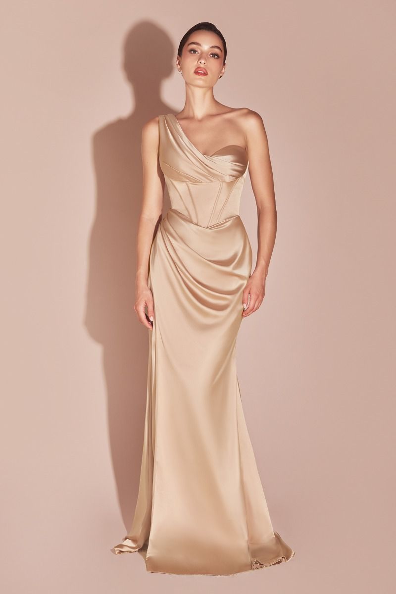 AUDRA GOWN - ONE SHOULDER LUXE SATIN CORSET DRESS