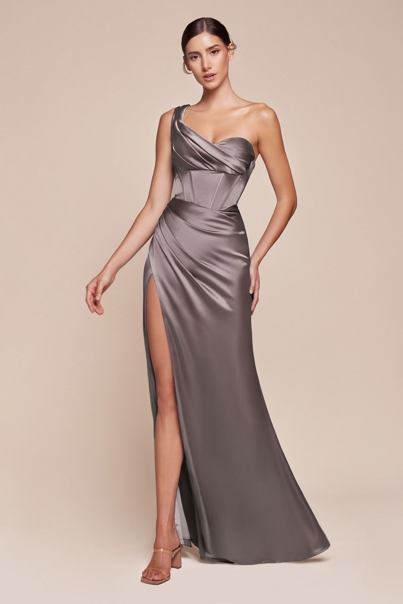 AUDRA GOWN - ONE SHOULDER LUXE SATIN CORSET DRESS