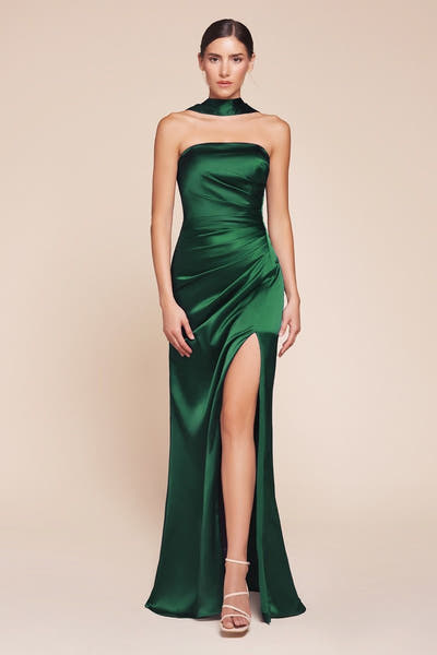 NICOLETTE GOWN - STRAPLESS LUXE SATIN DRESS & SCARF