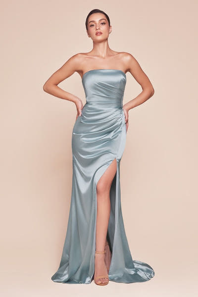 NICOLETTE GOWN - STRAPLESS LUXE SATIN DRESS & SCARF