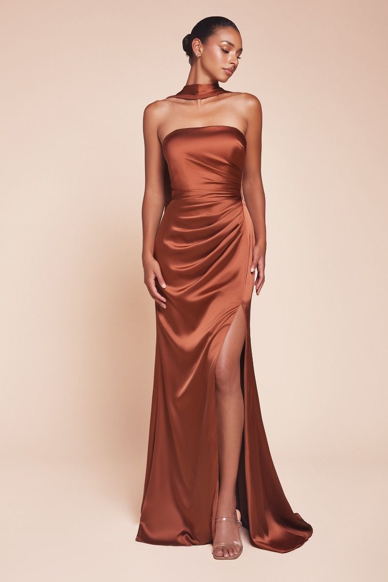NICOLETTE GOWN - STRAPLESS LUXE SATIN DRESS & SCARF