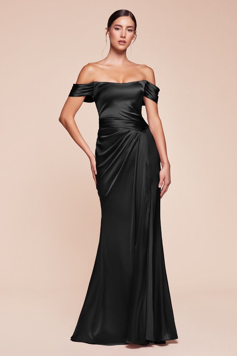 EMERSON GOWN - OFF THE SHOULDER LUXE SATIN DRESS