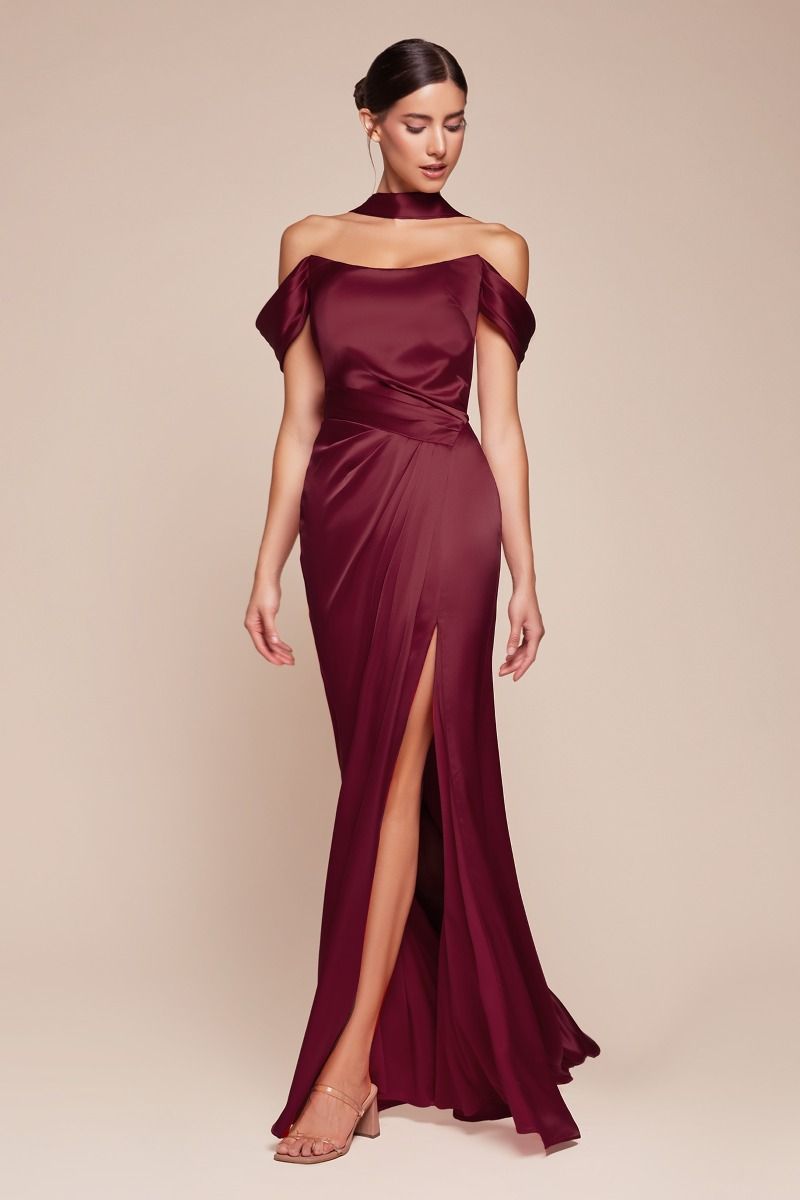 EMERSON GOWN - OFF THE SHOULDER LUXE SATIN DRESS
