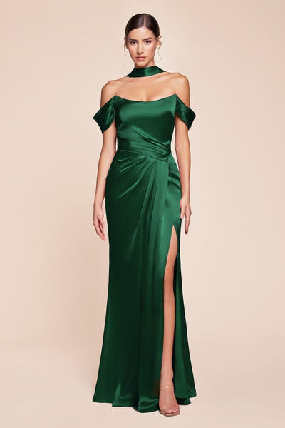 EMERSON GOWN - OFF THE SHOULDER LUXE SATIN DRESS