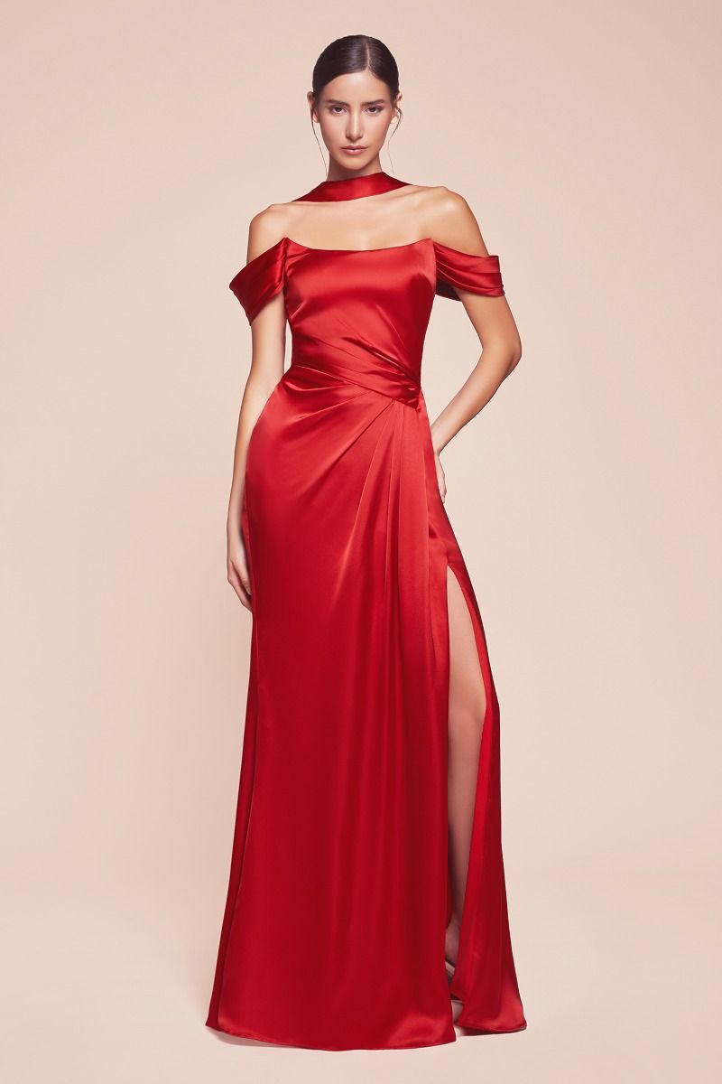 EMERSON GOWN - OFF THE SHOULDER LUXE SATIN DRESS