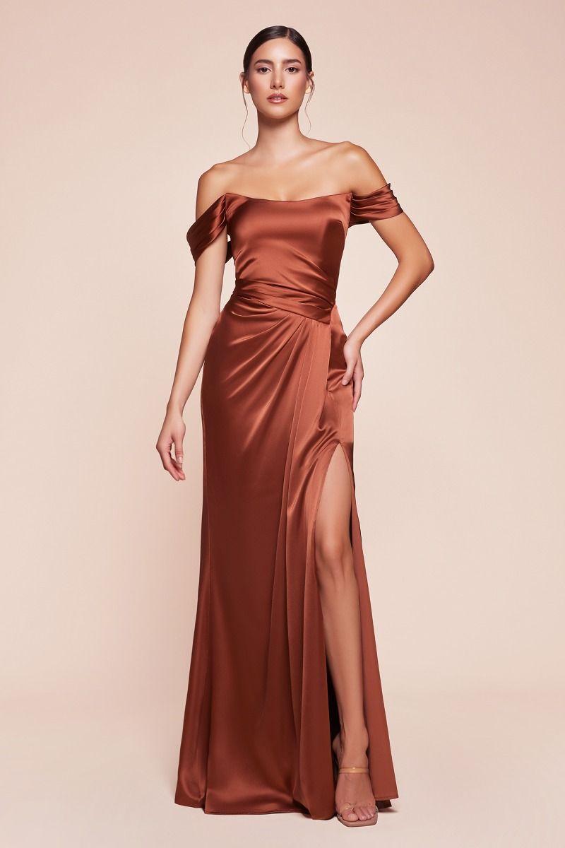 EMERSON GOWN - OFF THE SHOULDER LUXE SATIN DRESS