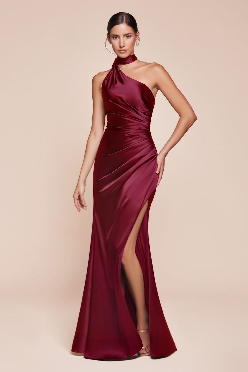 one shoulder red satin dress The Mely One Shoulder Satin Dress Smoky Blue / 10