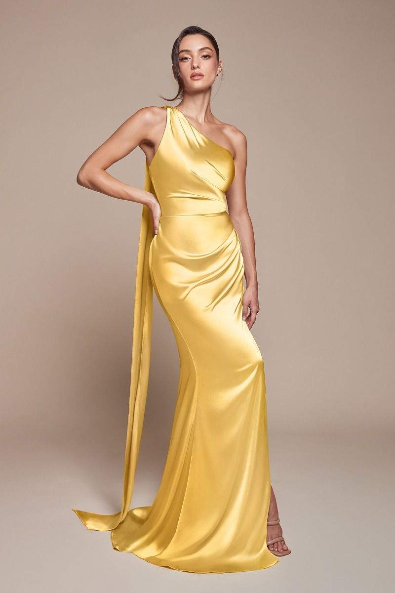 Yellow one-shoulder gown