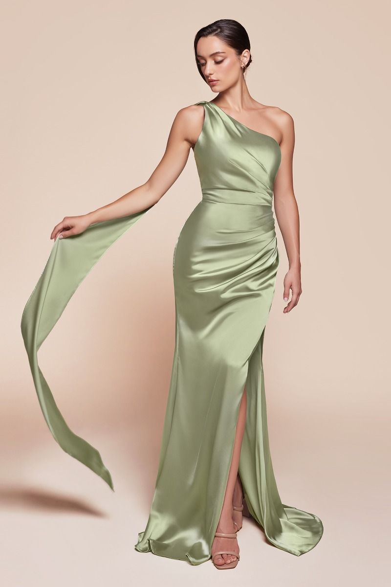 green one shoulder satin dress SATIN GATHER ONE SHOULDER DRESS | OLIVE THIRD FORM