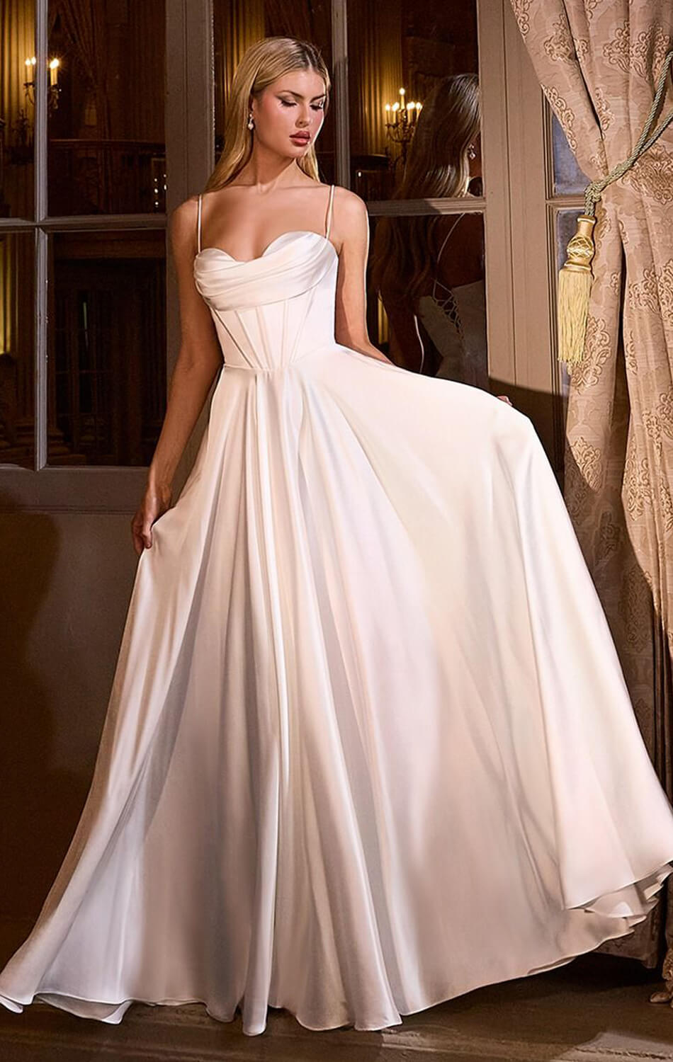 Off-White Asymmetrical Strapless Satin Bridal Gown Lady Black Tie Off-White Asymmetrical Strapless Satin Bridal Gown Lady Black Tie