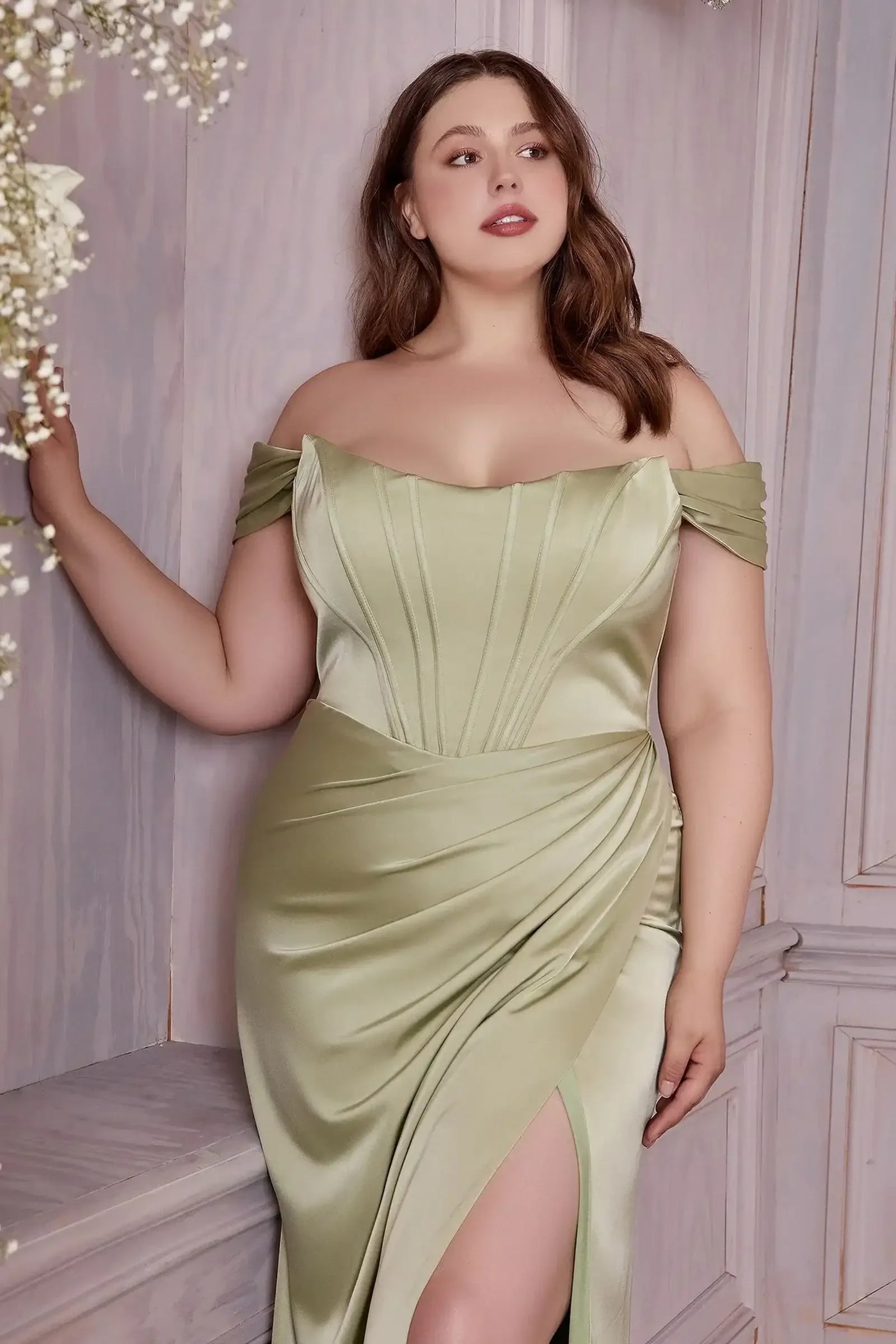 VERA CORSET SATIN GOWN - SAGE