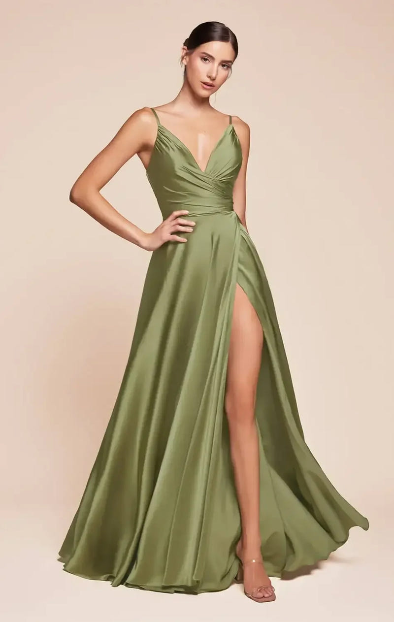 ERICA GOWN - GREENERY - SOFT SATIN A-LINE SWEETHEART NECKLINE