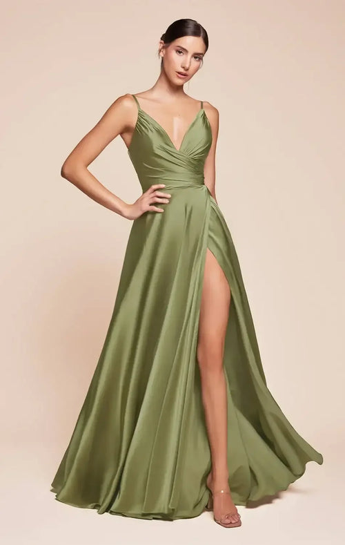 ERICA GOWN - GREENERY - SOFT SATIN A-LINE SWEETHEART NECKLINE