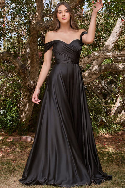 JILLIAN GOWN - A-LINE SOFT SATIN OFF THE SHOULDER DRESS
