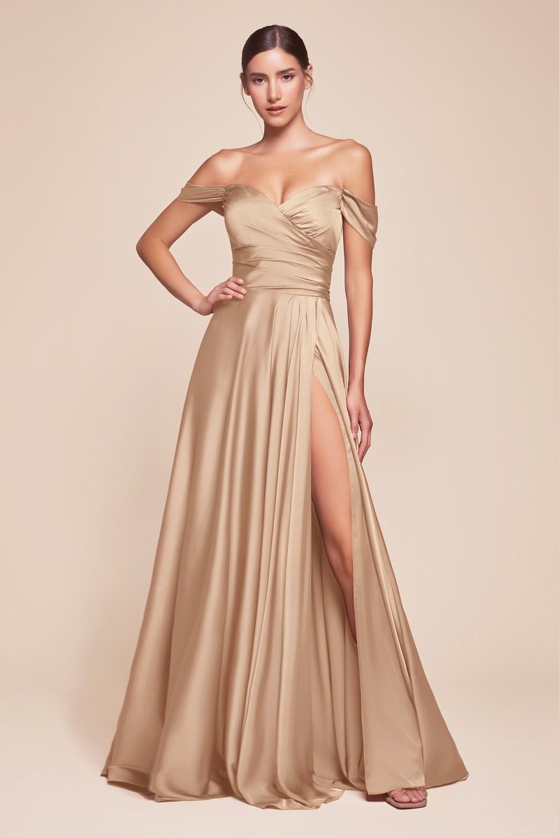 Lady Black Tie - Jillian Gown - A-line Soft Satin Off The Shoulder Dress
