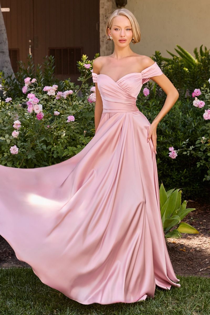 Lady Black Tie - Jillian Gown - A-line Soft Satin Off The Shoulder Dress