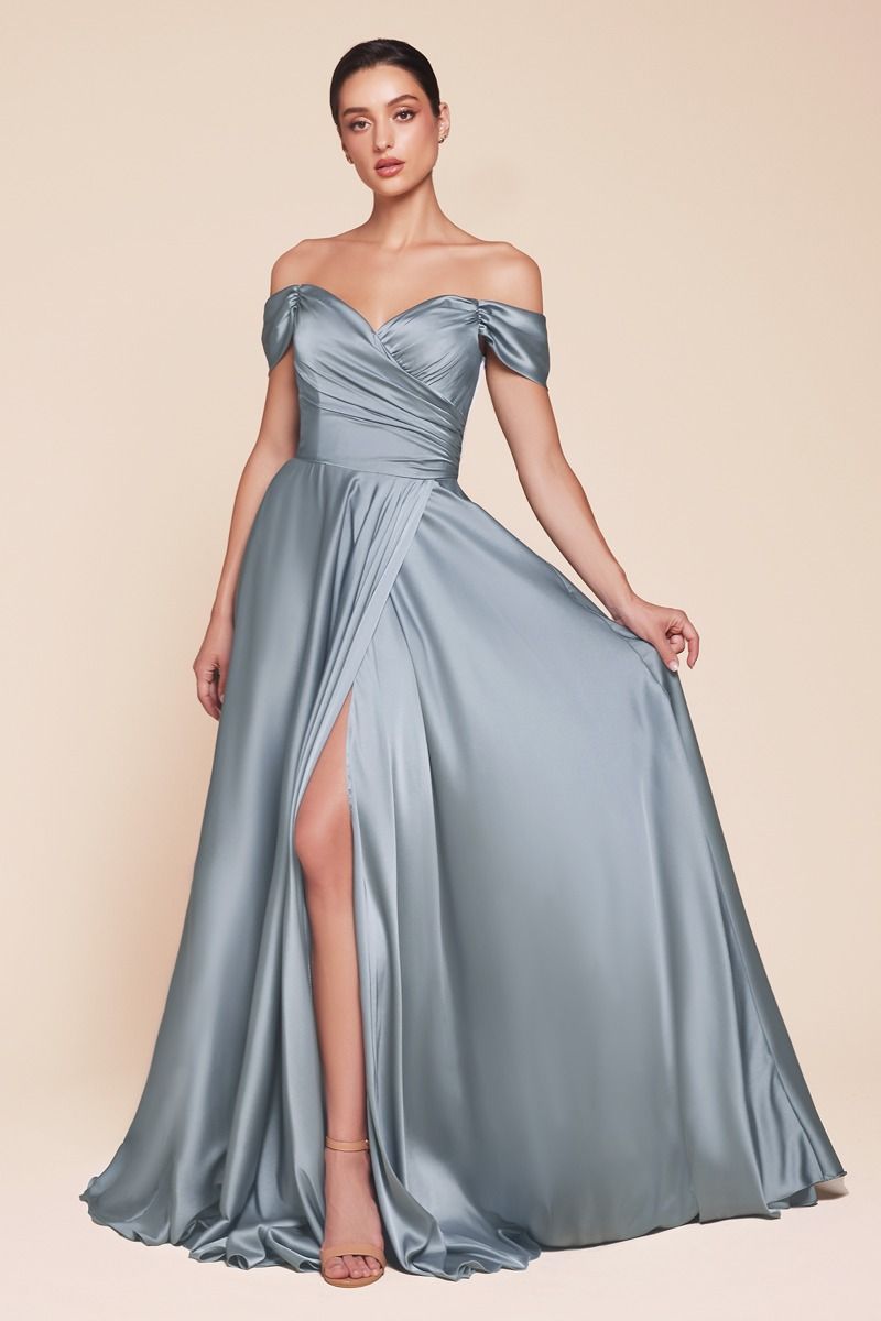 JILLIAN GOWN - A-LINE SOFT SATIN OFF THE SHOULDER DRESS