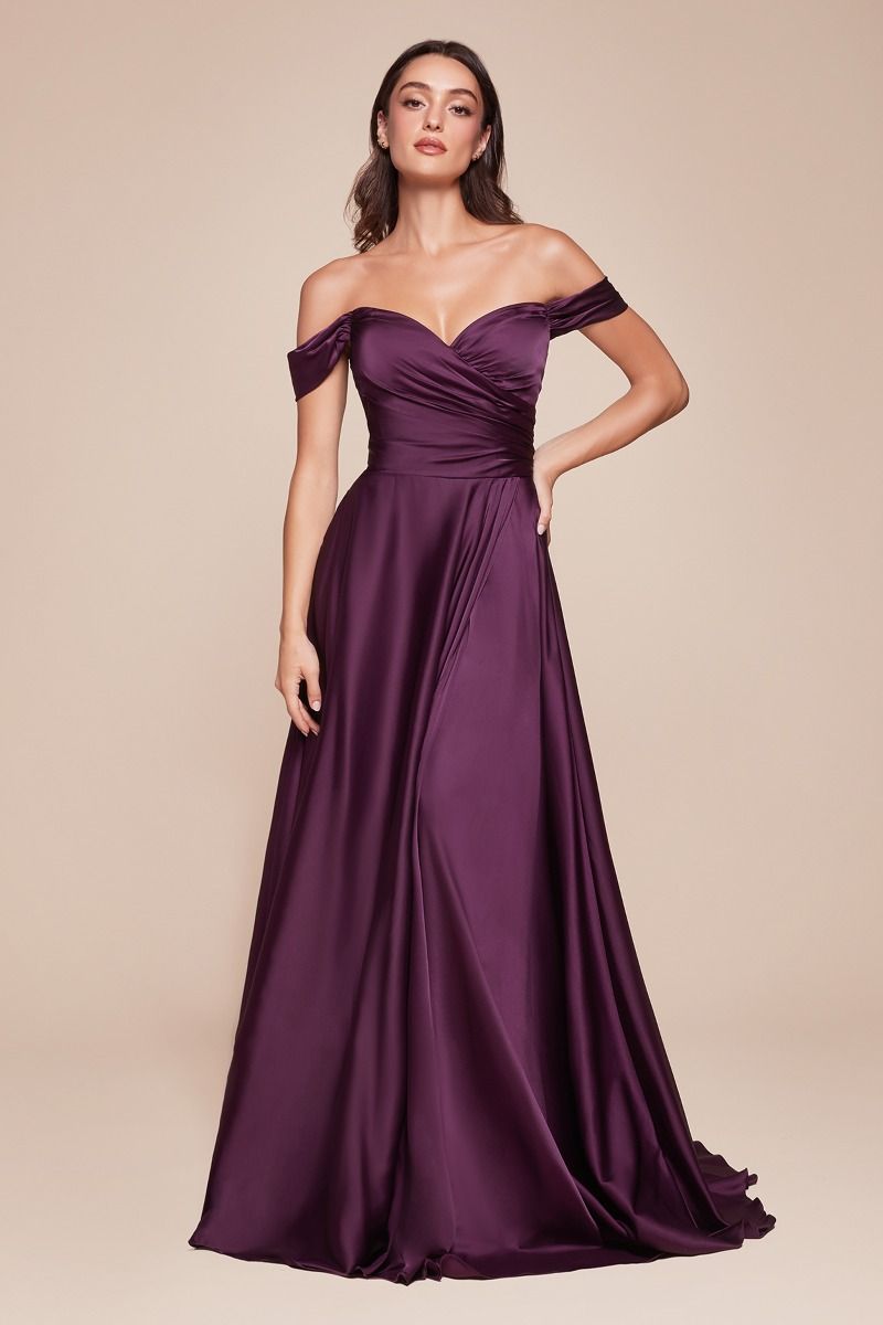 JILLIAN GOWN - A-LINE SOFT SATIN OFF THE SHOULDER DRESS