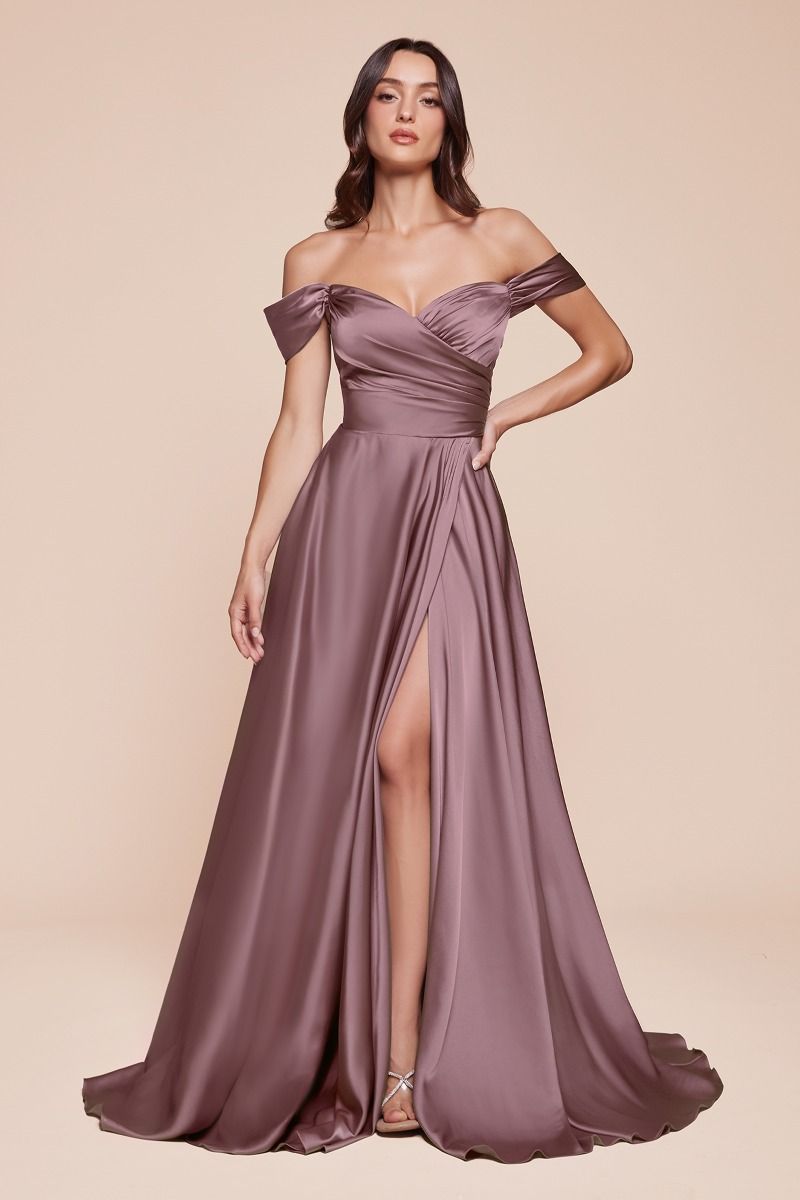JILLIAN GOWN - A-LINE SOFT SATIN OFF THE SHOULDER DRESS