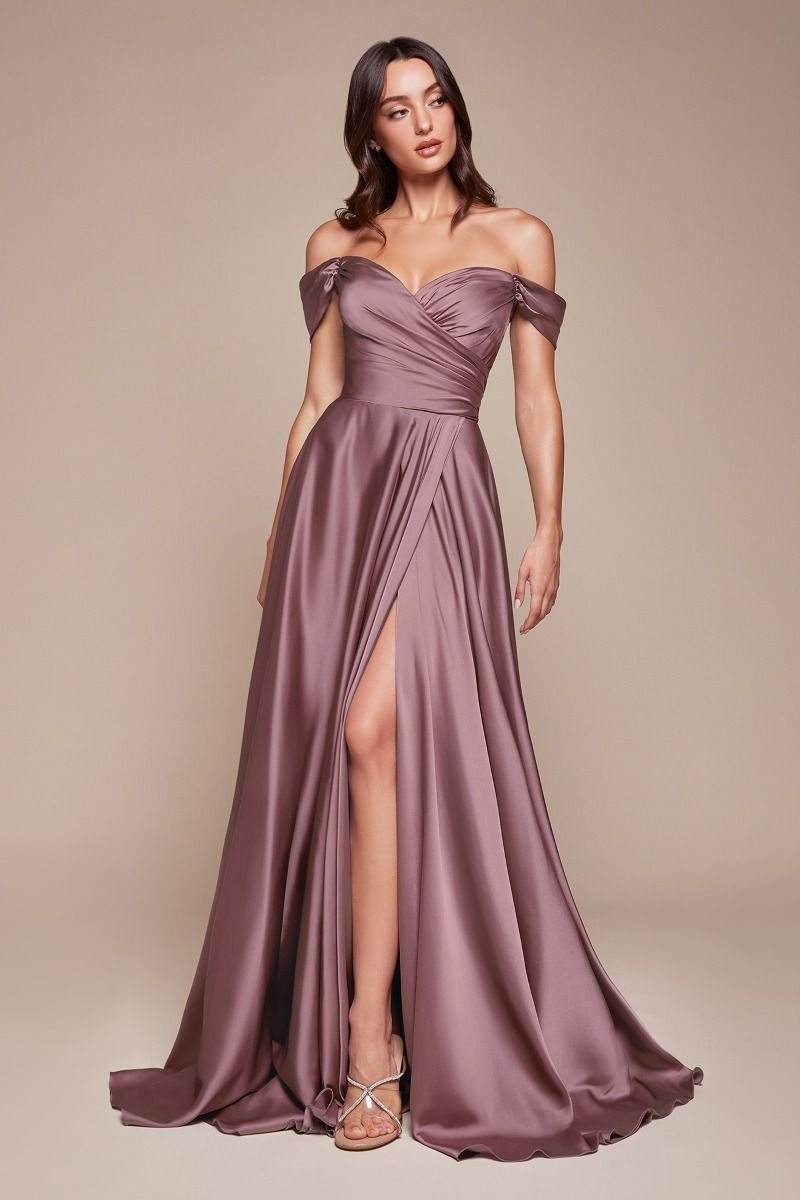 JILLIAN GOWN - A-LINE SOFT SATIN OFF THE SHOULDER DRESS