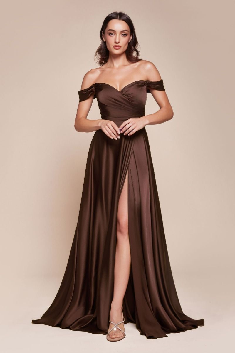 JILLIAN GOWN - A-LINE SOFT SATIN OFF THE SHOULDER DRESS