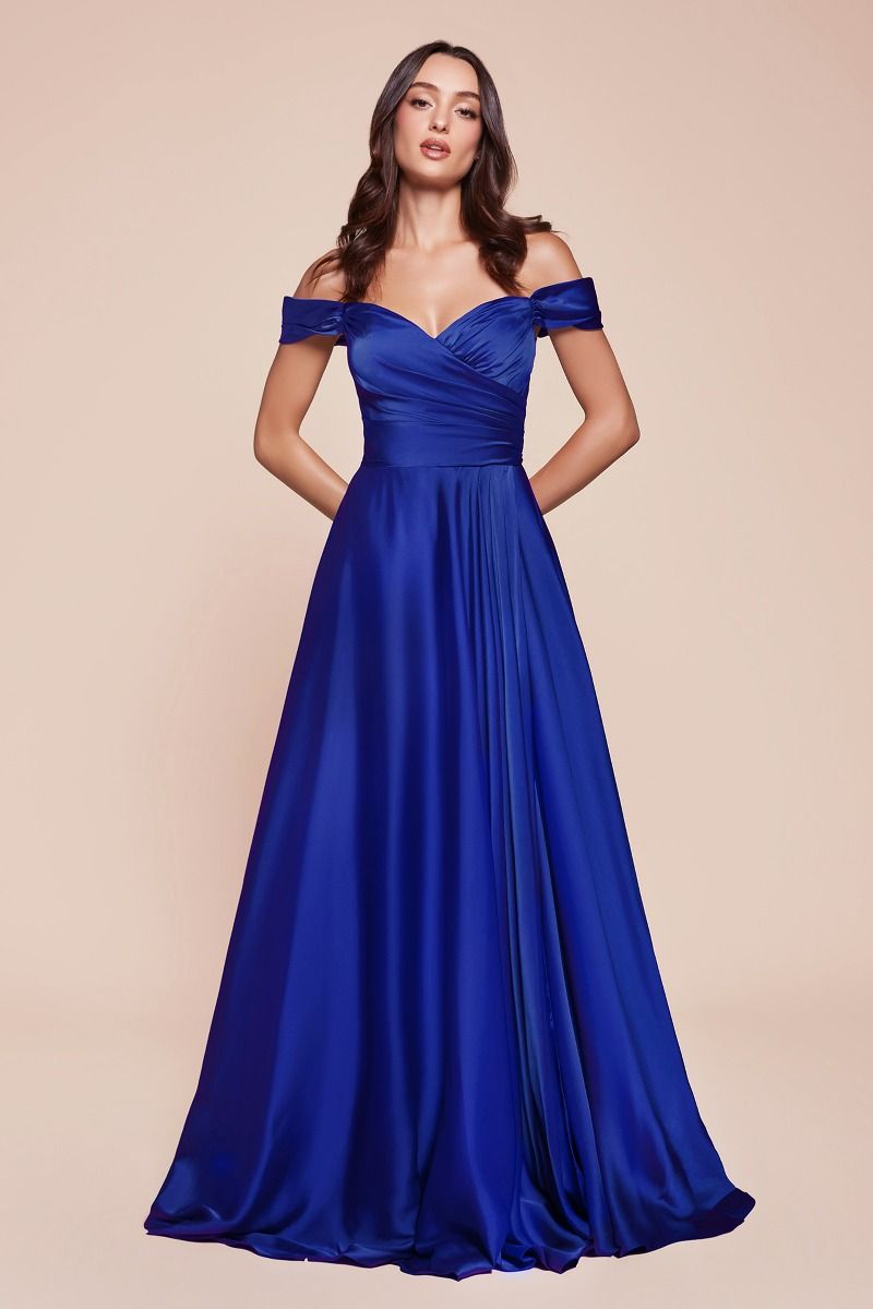 JILLIAN GOWN - A-LINE SOFT SATIN OFF THE SHOULDER DRESS