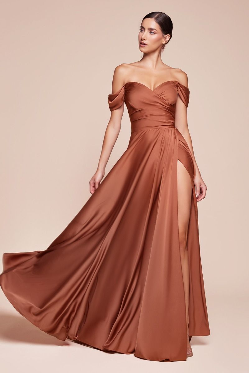JILLIAN GOWN - A-LINE SOFT SATIN OFF THE SHOULDER DRESS