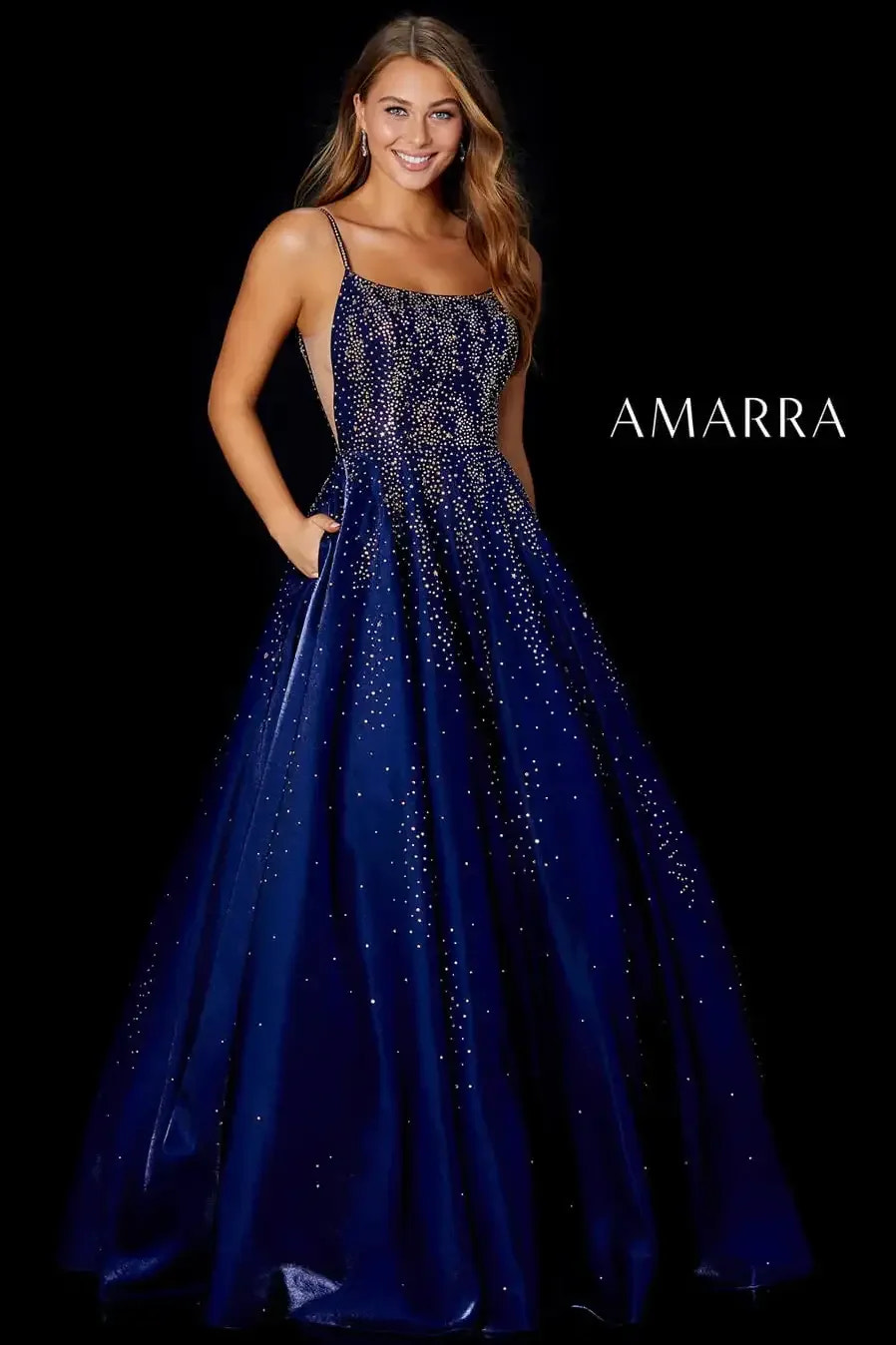 87292 - Amarra - Hot Stone Ball Gown With Scoop Neckline