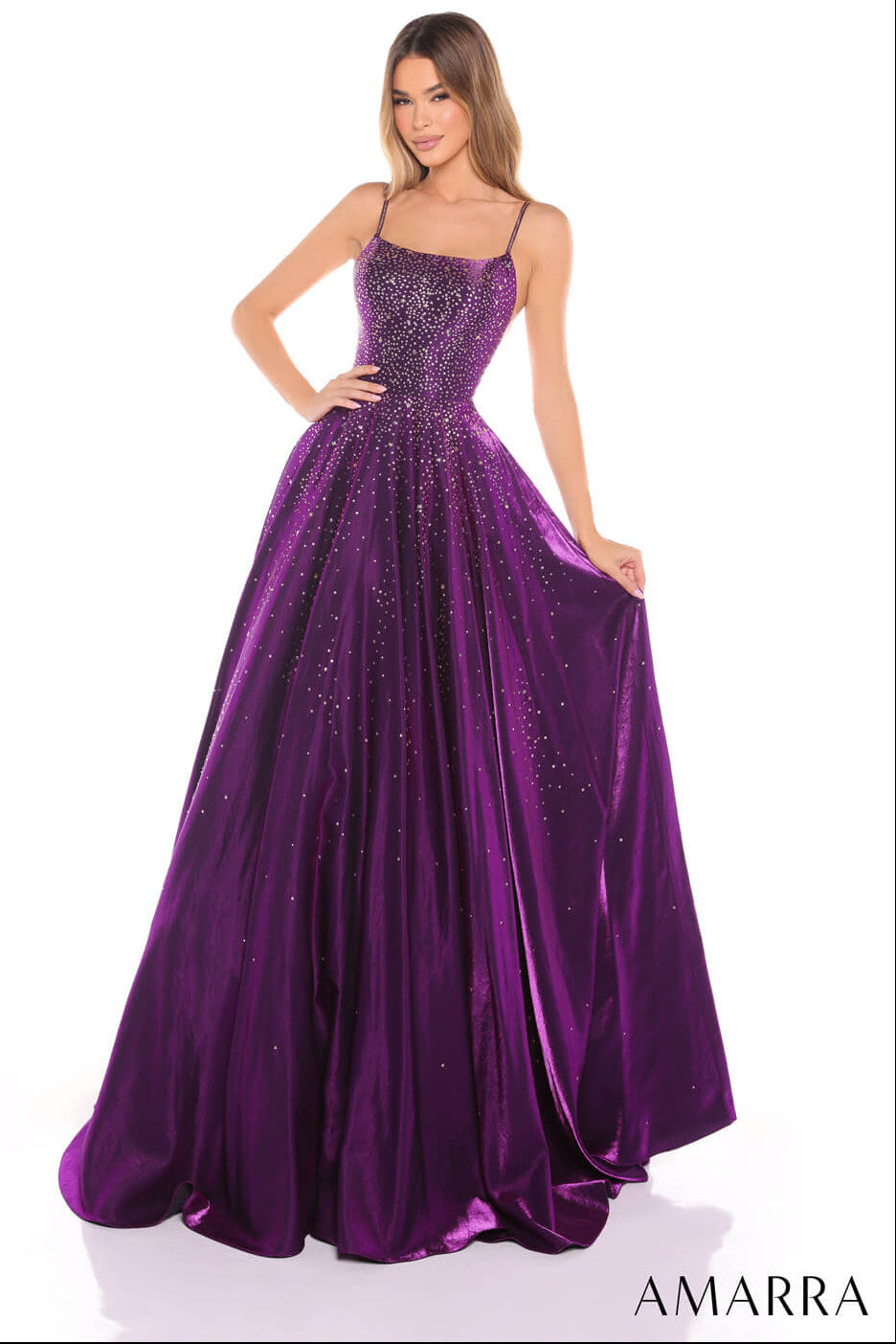 87292 - Amarra - Hot Stone Ball Gown With Scoop Neckline