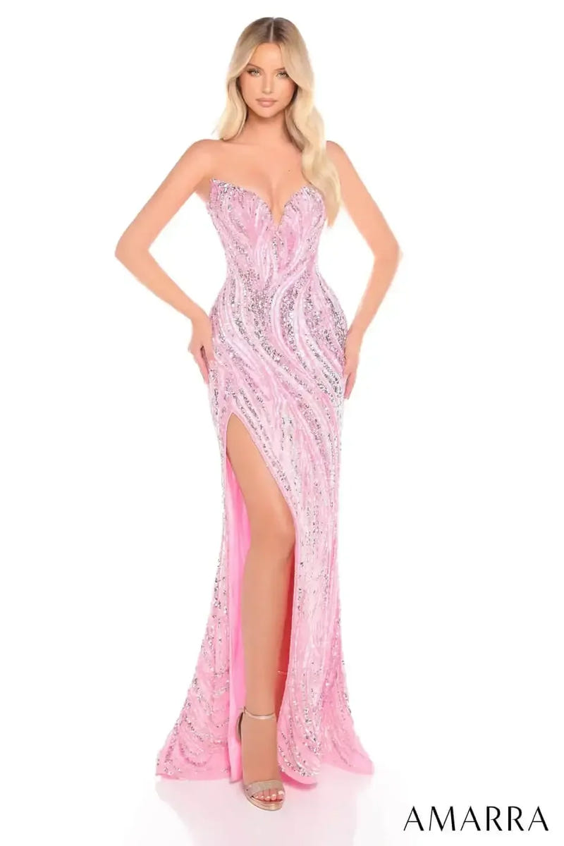 88291 - Amarra - Fitted V-Neck Gown With Patterned Sequins