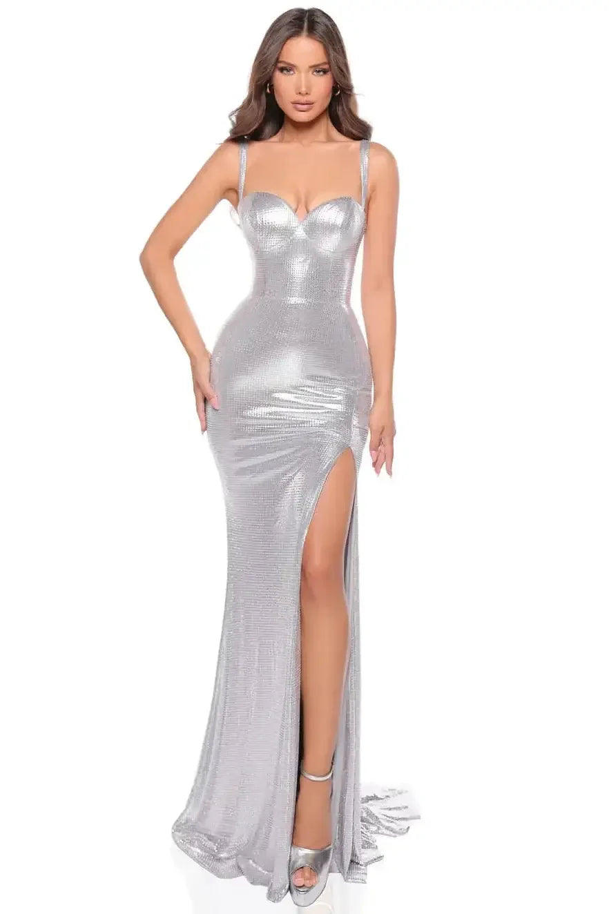 88359 - Amarra - Metallic Fitted Hot Stone Dress With Sweetheart Neckline