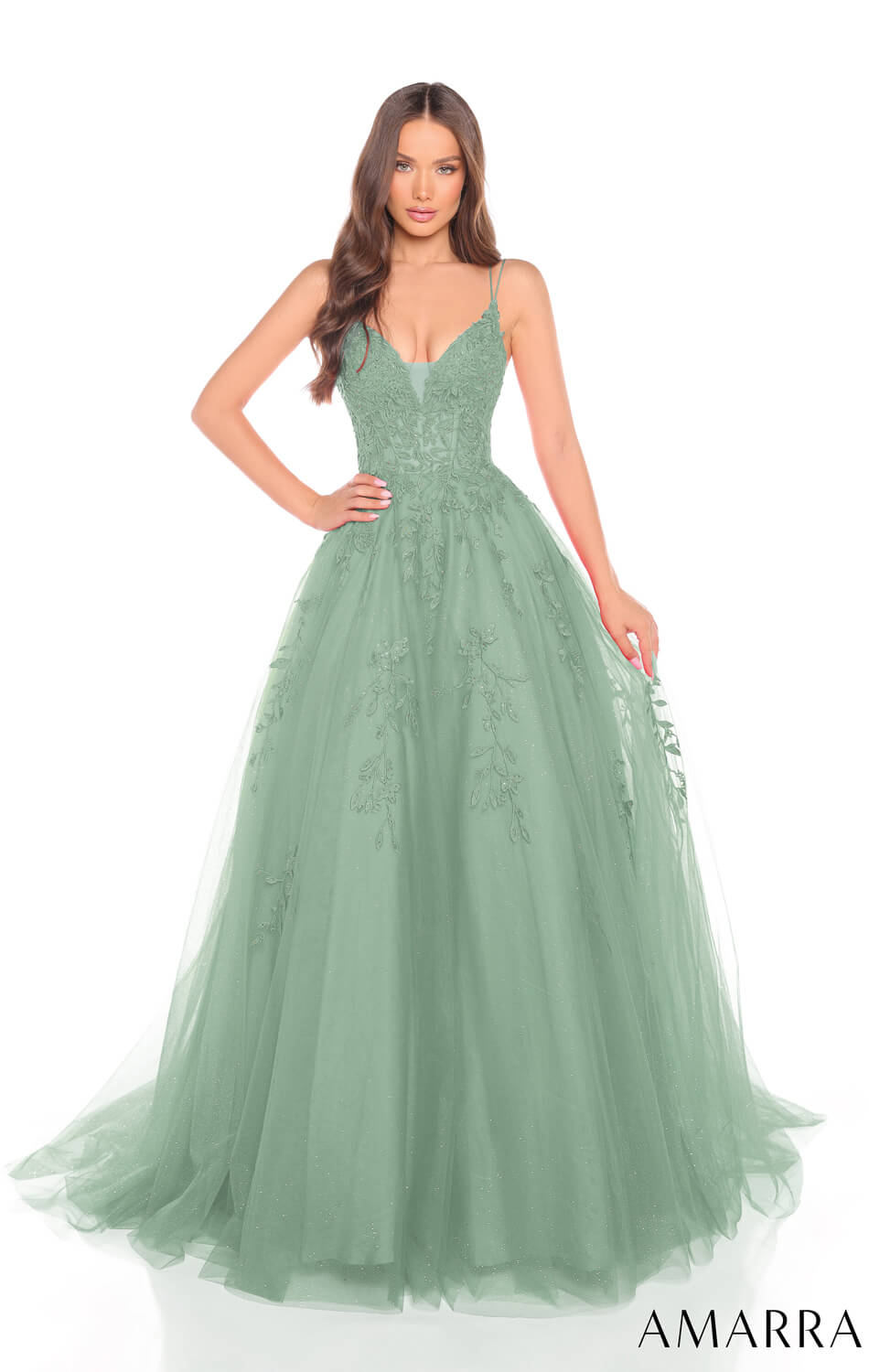 88536 - Amarra - Floral Ball Gown With Plunging V-Neckline