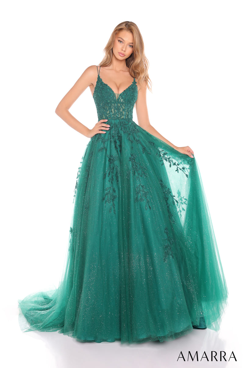 88536 - Amarra - Floral Ball Gown With Plunging V-Neckline