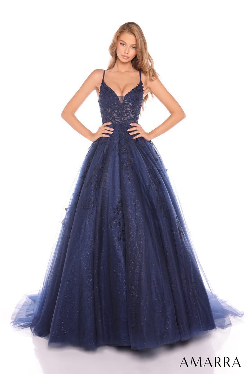 88536 - Amarra - Floral Ball Gown With Plunging V-Neckline