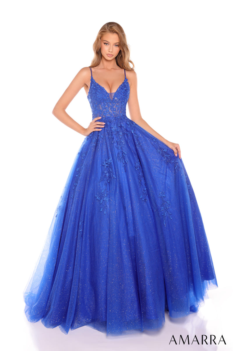 88536 - Amarra - Floral Ball Gown With Plunging V-Neckline