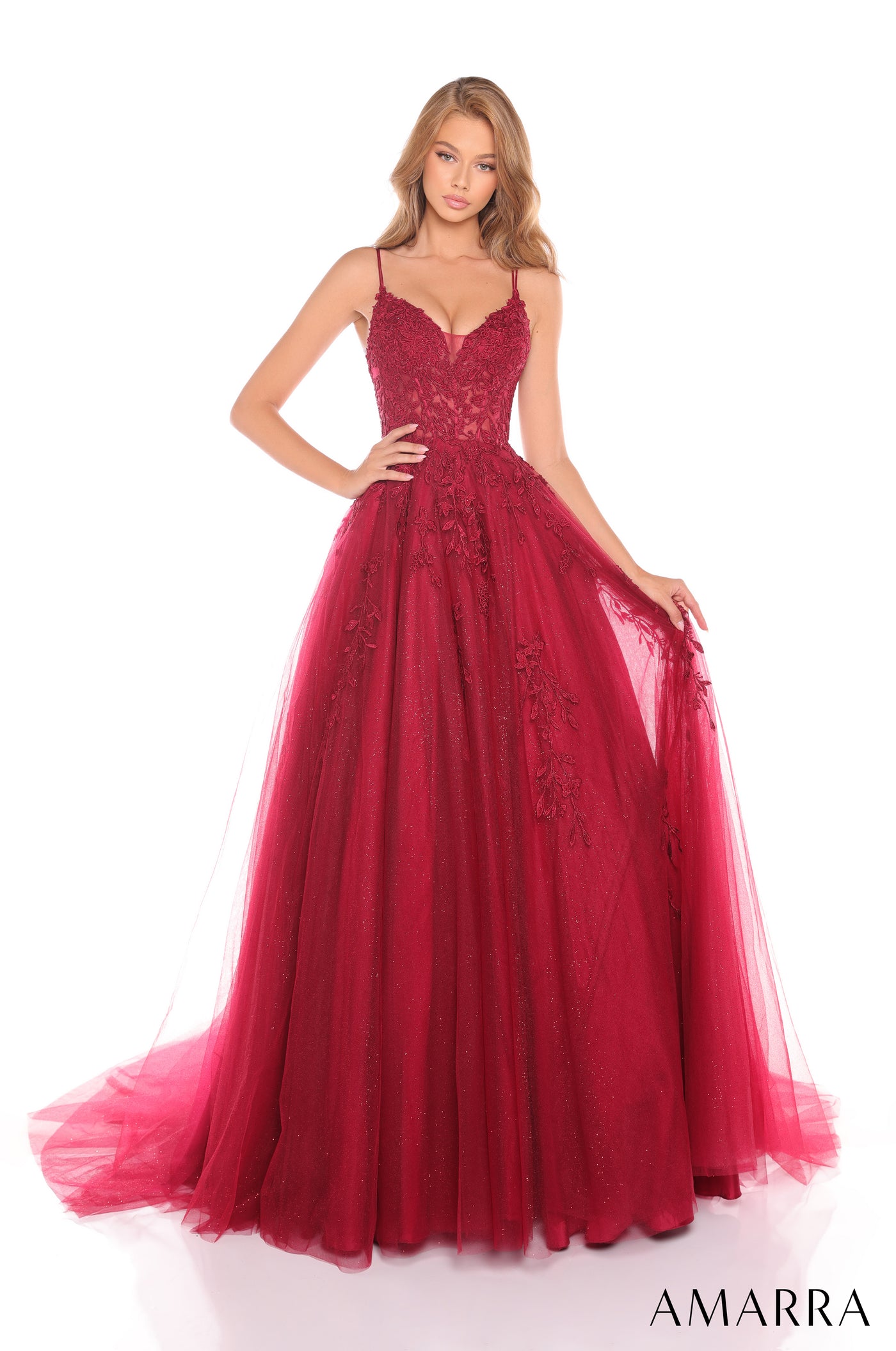 88536 - Amarra - Floral Ball Gown With Plunging V-Neckline