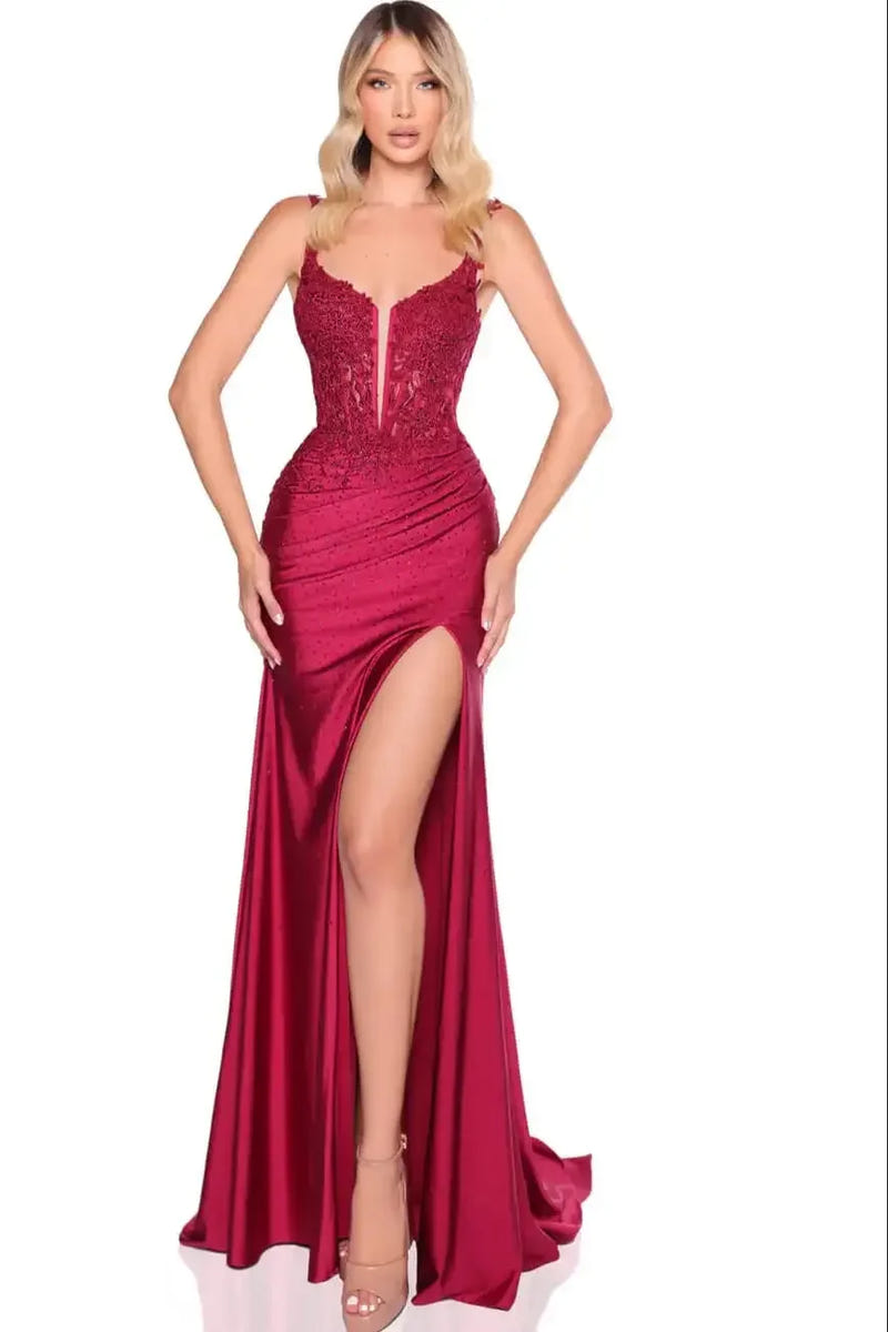 88823 - Amarra - Fitted Hot Stone Dress With Lace Corset Bodice