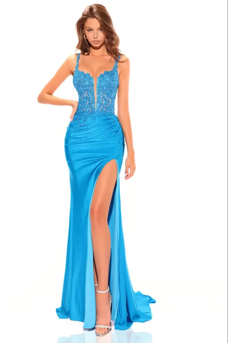 88823 - Amarra - Fitted Hot Stone Dress With Lace Corset Bodice