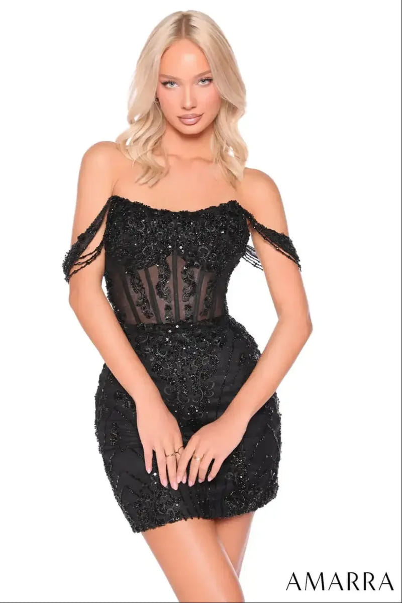 88900 - Amarra - Off-Shoulder Beaded Mini Dress