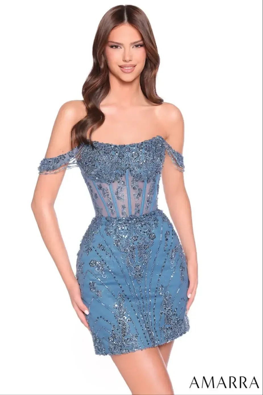 88900 - Amarra - Off-Shoulder Beaded Mini Dress