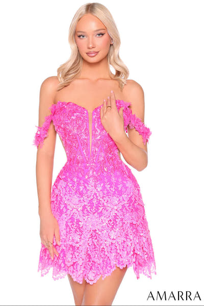 88926 - Amarra - Off-Shoulder Floral Appliqué Sequin Mini Dress