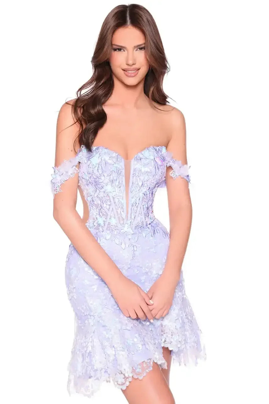 88926 - Amarra - Off-Shoulder Floral Appliqué Sequin Mini Dress