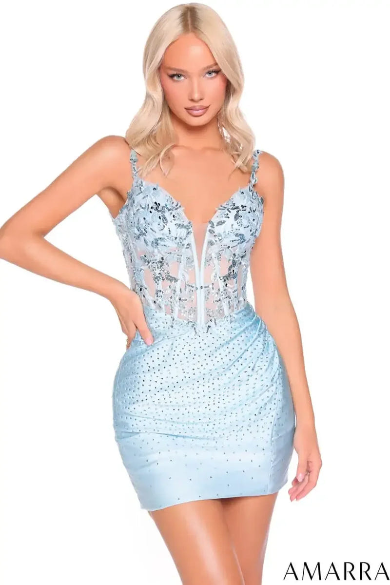88991 - Amarra - Metallic Floral Appliqué Fitted Mini Dress