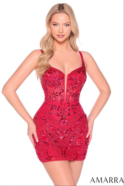 89006 - Amarra - Sequin Beaded Illusion Mini Dress