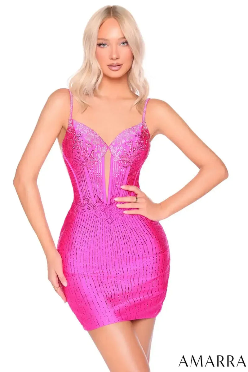 89015 - Amarra - Rhinestone Corset Mini Dress